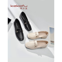 珂卡芙方头单鞋女2019秋季新款英伦小皮鞋女鞋百搭平跟鞋子乐福鞋