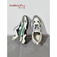 珂卡芙厚底老爹鞋女2019秋季新款百搭厚底潮鞋休闲真皮拼接运动鞋