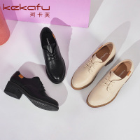 珂卡芙粗跟英伦风单鞋女2019秋季新款百搭小皮鞋舒适中跟女鞋