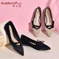 珂卡芙尖头平底鞋女2019秋季新款蝴蝶结单鞋小清新百搭浅口女鞋子