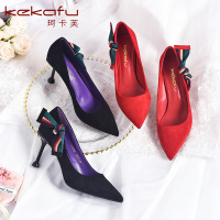 珂卡芙尖头高跟鞋2019秋季新款百搭仙女风浅口婚鞋通勤风时装单鞋