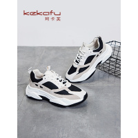 珂卡芙老爹鞋女2019秋款新款厚底百搭ins潮真皮拼接黑色运动鞋女