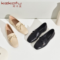 珂卡芙仙女风单鞋2019新款蝴蝶结小皮鞋女方头单鞋百搭女鞋乐福鞋