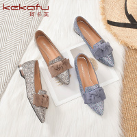 珂卡芙尖头女单鞋2019秋季新款甜美风蝴蝶结女鞋百搭通勤风平底鞋
