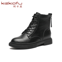 珂卡芙短筒百搭马丁靴2019冬季新款真皮平跟女靴后拉链中跟短筒靴