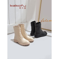 珂卡芙ann马丁靴女机车靴中跟2019冬季新款中筒百搭靴子网红女靴