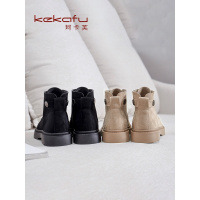 珂卡芙平跟马丁靴女2019冬季新款铆钉短筒女靴中性风舒适女短靴