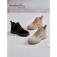 珂卡芙中性马丁靴女2019冬季新款中跟短筒靴子舒适平底真皮女靴