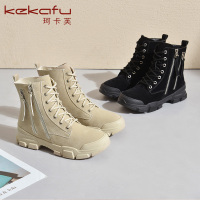 珂卡芙韩版中性风马丁靴女2019冬季新款时尚短筒靴子系带中跟女靴
