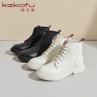 珂卡芙中跟马丁靴女2019冬季新款英伦风平跟女靴舒适百搭机车靴