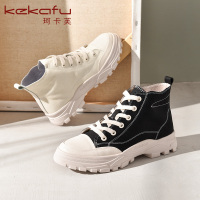 珂卡芙帆布鞋女2019秋季新款高帮女靴韩版百搭厚底英伦风马丁靴