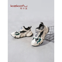 珂卡芙真皮休闲鞋女2019冬季新款系带坡跟百搭运动鞋中跟老爹鞋女