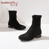 珂卡芙平跟袜靴女2019冬季新款网红瘦瘦靴百搭中跟女靴舒适短筒靴