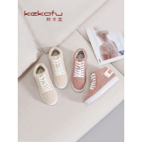 珂卡芙休闲韩版百搭高帮鞋女2019冬季新款圆头系带毛毛鞋女棉鞋