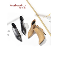 珂卡芙性感尖头女靴2019冬季新款百搭高跟时装靴时尚漆皮短筒靴女