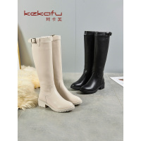 珂卡芙中跟时装靴女2019冬季新款侧拉链高筒女靴韩版网红骑士靴