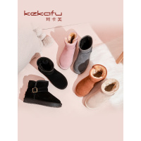 珂卡芙舒适真皮雪地靴2019冬季新款保暖加厚女靴中跟百搭短筒靴