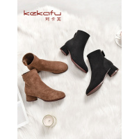 珂卡芙短筒时装靴女2019冬季新款百搭中跟短靴女办公通勤风女单靴
