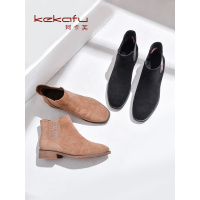 珂卡芙平跟时装靴2019冬季新款松紧带中跟靴子网红韩版潮薄款女靴