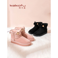 珂卡芙平跟短筒靴女2019冬季新款温暖百搭雪地靴女少女甜美风短靴