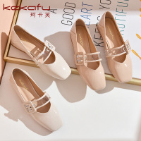 珂卡芙2019秋季新款漆皮复古女单鞋粗跟百搭方头女鞋办公室工作鞋