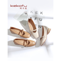 珂卡芙单鞋女2019新款秋浅口方头复古网红奶奶鞋温柔风玛丽珍鞋女