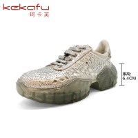 珂卡芙圆头休闲鞋女春季新款系带中跟水钻运动鞋潮流女鞋
