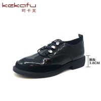 珂卡芙珂卡芙圆头单鞋百搭英伦复古风通勤风深口平底系带女鞋