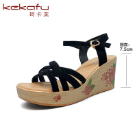 珂卡芙坡跟凉鞋女夏新款百搭防水台女鞋一字带厚底凉鞋女高跟