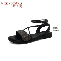 珂卡芙凉鞋女夏平底百搭一字扣女鞋新款露趾中空凉鞋女夏学生