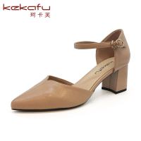 珂卡芙单鞋女夏季新款中跟包头时装凉鞋一字扣带韩版凉鞋女