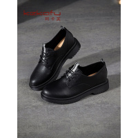 珂卡芙中跟英伦风单鞋女2020春季新款平跟系带小皮鞋百搭休闲女鞋