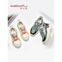 珂卡芙拼色百搭运动鞋2020春季新款厚底老爹鞋真皮拼接休闲女鞋