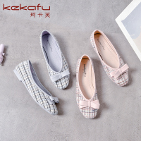 珂卡芙平跟小香风单鞋女2020春季新款网红百搭浅口甜美方头女鞋