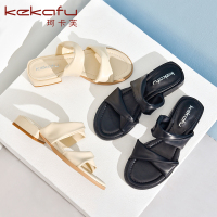 珂卡芙2020夏季韩版圆头粗跟女拖鞋