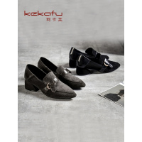 珂卡芙性感尖头单鞋女2020春季新款百搭两穿懒人鞋绒面粗跟女鞋