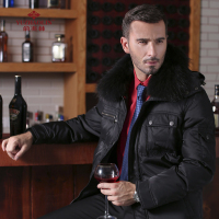 俞兆林冬新款大毛领中年男士中老年羽绒服男中长款加厚爸爸装X001