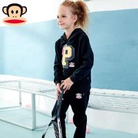 大嘴猴童装 女童中大童儿童针织运动休闲棉卫裤子卫衣套装连帽