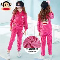 大嘴猴童装女童套装天鹅绒中大童两件套女童春装2018新款休闲套装