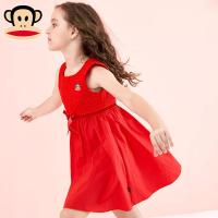 大嘴猴女童连衣裙 夏装新款女童棉红色白色连衣裙裙子可爱