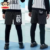 大嘴猴男童裤子春秋装韩版中大童假两件针织裤儿童长裤运动裤男孩
