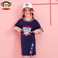 大嘴猴女童2018夏装新款裙子童装中大童短袖裙针织拼儿童连衣裙