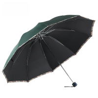 天堂伞 晴雨伞遮阳伞三折叠黑胶防晒防紫外线太阳伞加大双人经典商务伞 33196黑胶墨绿
