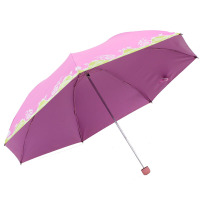 天堂伞 UPF50+亚光绒色胶丝印双色花三折铅笔晴雨伞太阳伞 30069玫红