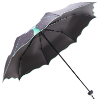 天堂伞全遮光黑胶萌萌哒鸟三折晴雨伞小黑伞 L33409E绿色