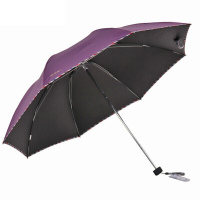 天堂伞 碰击布黑胶格子布包边三折商务晴雨伞太阳伞 D24203深紫