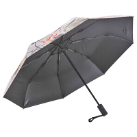 天堂伞 安全自开收全遮光黑胶转印荷塘月色外三折小黑伞晴雨伞太阳伞19403
