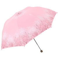 天堂伞 三折黑胶晴雨伞防紫外线太阳伞遮阳伞铅笔伞55cm*7骨 森系女孩粉红