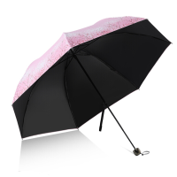 天堂伞 三折黑胶晴雨伞防紫外线太阳伞遮阳伞铅笔伞55cm*7骨 森系女孩莲色