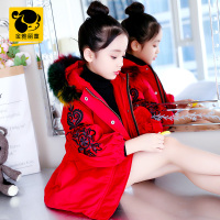 女童棉衣2018新款童装冬装儿童洋气中长款加厚连帽棉服中大童棉袄